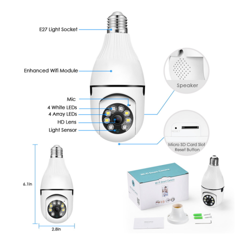 onvif direct connect nvr Ptz 360° ultra hd Ai smart motion detection, two way talk & sd card support 3mp wifi bulb camera